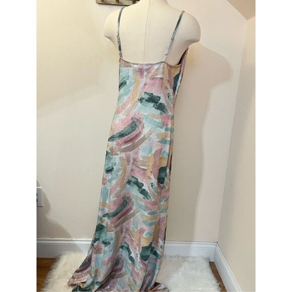 Bebe Vintage Y2K Glitter Drape Neck Slip Dress Pjnk Blue L - Picture 4 of 7